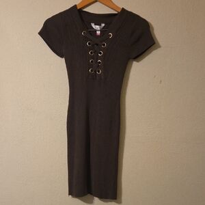 No Boundaries Brown Ribbed Tie Front Mini Dress